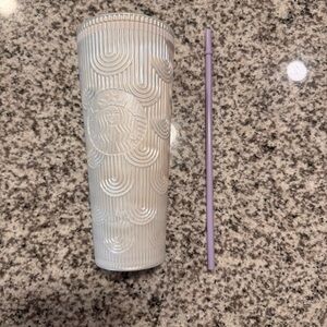 Starbucks 2023 Spring Pearl White Mermaid Scales Tumbler Lavender Straw 24oz